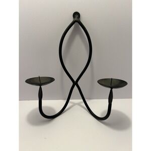 Set‎ of 2 VTG Bronze Color WROUGHT IRON Metal WALL SCONCES Candle Holders